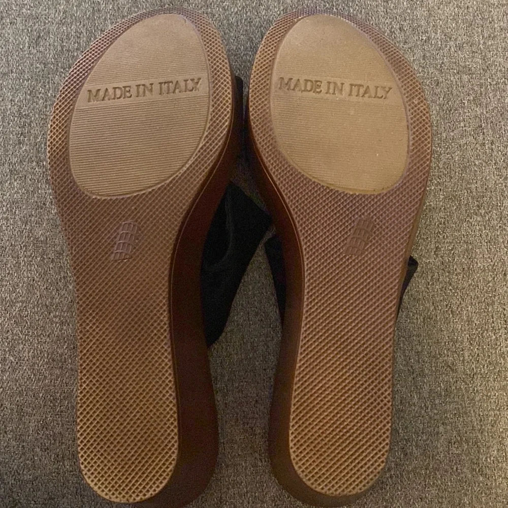 Italian Shoemakers Black Nylon Brass And Leather Wedge Sandal Womens Size 9 - Picture 7 of 15